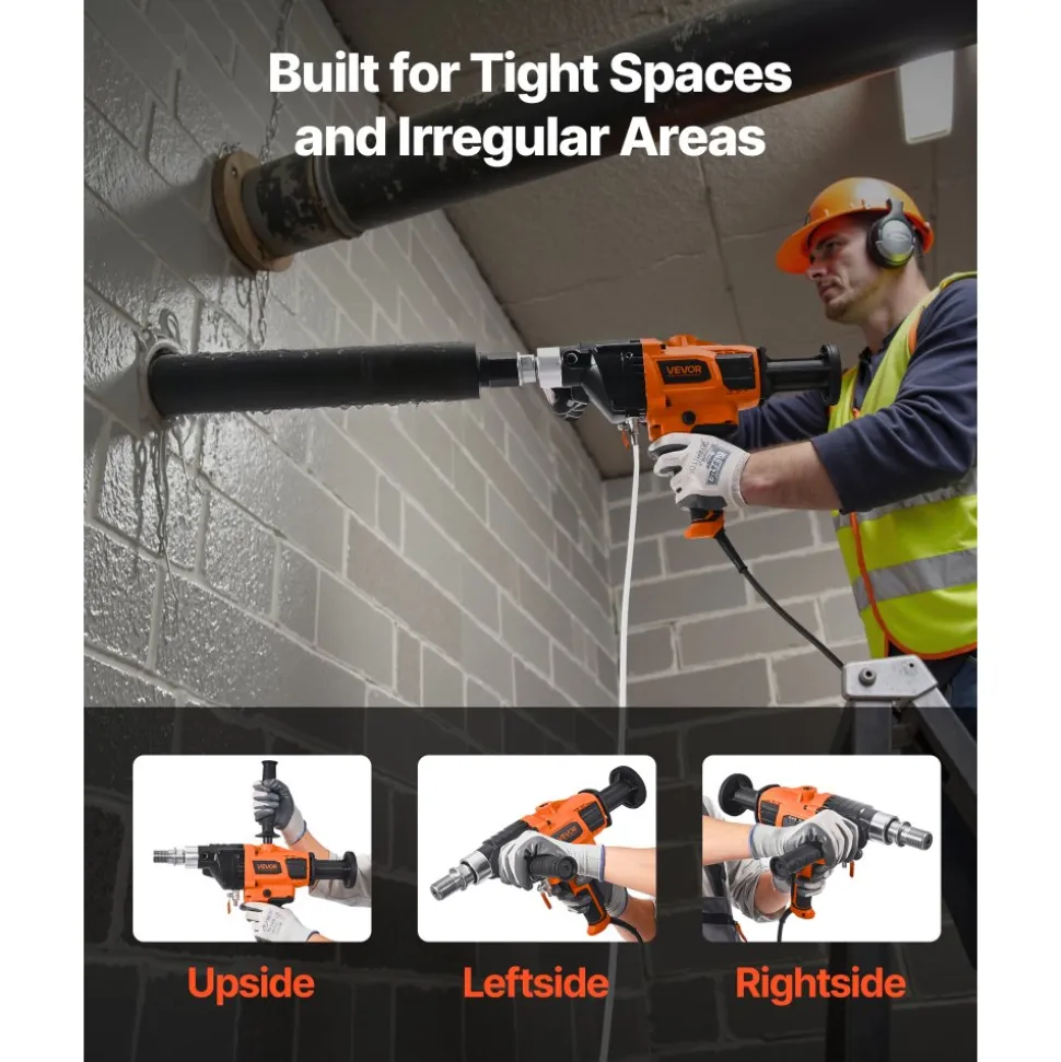 VEVOR Diamond Core Drilling Machine, 0.8-6.3 in Drilling Diameter, Handheld Dry and Wet Concrete Core Drill Rig with 4 Drill Bits, 0-1800RPM Variable Speed, UNC1 1/4-7, for Concrete Brick Stone, 2000W