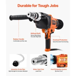 VEVOR Diamond Core Drilling Machine, 0.8-6.3 in Drilling Diameter, Handheld Dry and Wet Concrete Core Drill Rig with 4 Drill Bits, 0-1800RPM Variable Speed, UNC1 1/4-7, for Concrete Brick Stone, 2000W