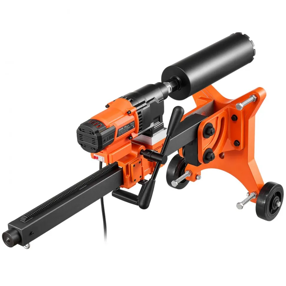 VEVOR Diamond Core Drilling Machine, 0.8-12 in Drilling Capacity, Dry/Wet Concrete Core Drill Rig with 5 in Wet Drill Bit, Tiltable Stand & Wheeled Base, 3200W 800RPM/430RPM, UNC1 1/4–7 Thread