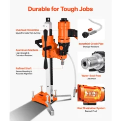 VEVOR Diamond Core Drilling Machine, 0.8–8 in Drilling Diameter, Rolling Dry and Wet Concrete Core Drill Rig with 8 Drill Bits & Wheeled Stand, 3000W 800 RPM Speed, UNC1 1/4–7 Thread