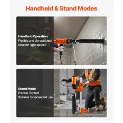 VEVOR Diamond Core Drilling Machine, 0.8–8 in Drilling Diameter, Rolling Dry and Wet Concrete Core Drill Rig with 8 Drill Bits & Wheeled Stand, 3000W 800 RPM Speed, UNC1 1/4–7 Thread