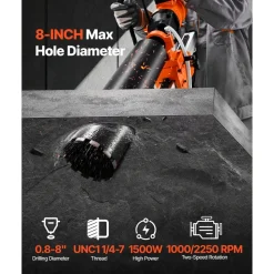 VEVOR Diamond Core Drilling Machine, 0.8–8 in Drilling Diameter, Rolling Dry and Wet Concrete Core Drill Rig with 8 Drill Bits & Wheeled Stand, 3000W 800 RPM Speed, UNC1 1/4–7 Thread