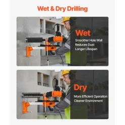 VEVOR Diamond Core Drilling Machine, 0.8–8 in Drilling Diameter, Rolling Dry and Wet Concrete Core Drill Rig with 8 Drill Bits & Wheeled Stand, 3000W 800 RPM Speed, UNC1 1/4–7 Thread