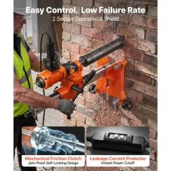 VEVOR Diamond Core Drilling Machine, Max 8" Drilling Capacity, 2-in-1 Handheld/Stand-Mount Dry and Wet Concrete Core Drill Rig with 4 Drill Bits, Rolling Wheeled Base, 1500W 2-Speed 950RPM/2200RPM