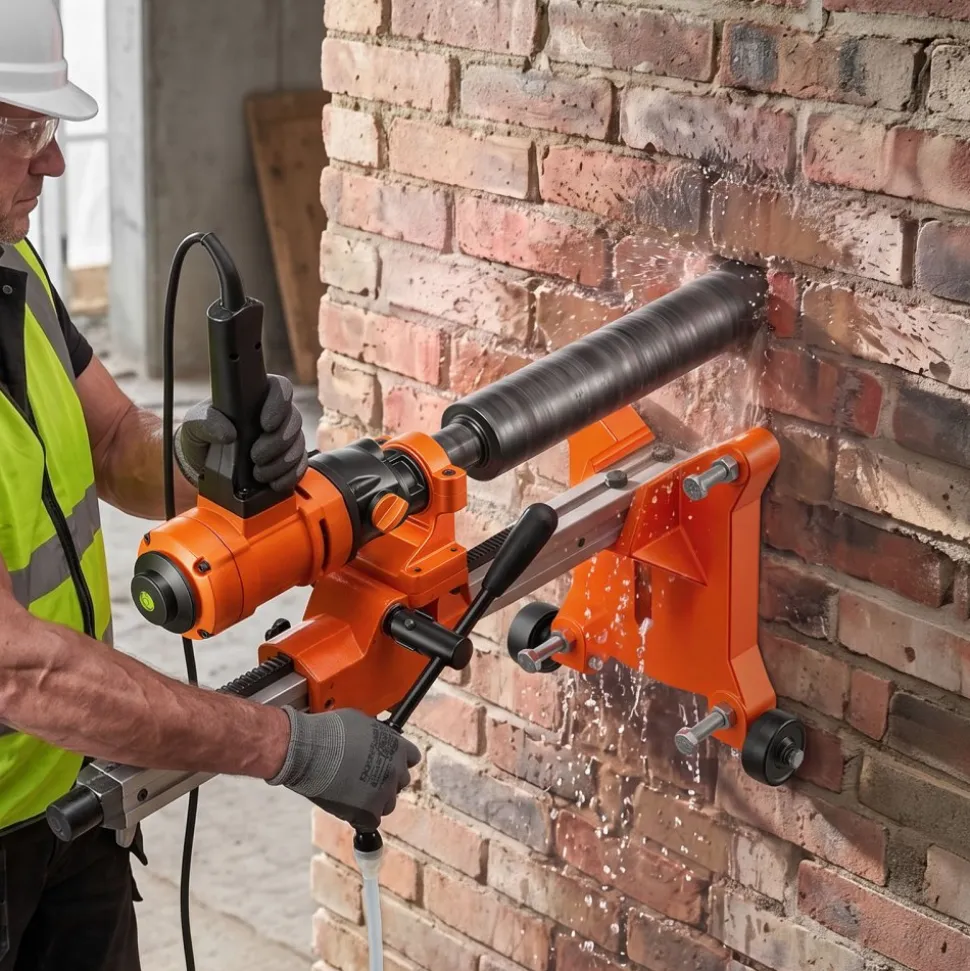 VEVOR Diamond Core Drilling Machine, Max 8" Drilling Capacity, 2-in-1 Handheld/Stand-Mount Dry and Wet Concrete Core Drill Rig with 4 Drill Bits, Rolling Wheeled Base, 1500W 2-Speed 950RPM/2200RPM