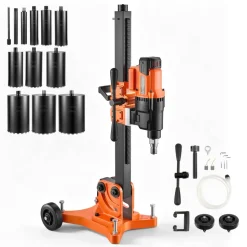 VEVOR Diamond Core Drilling Machine, 0.8-12 in Drilling Capacity, Dry/Wet Concrete Core Drill Rig with 12 Drill Bits, Tiltable Stand & Wheeled Base, 3200W 800RPM/430RPM, UNC1 1/4–7 Thread
