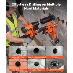 VEVOR Diamond Core Drilling Machine, 0.8-12 in Drilling Capacity, Dry/Wet Concrete Core Drill Rig with 12 Drill Bits, Tiltable Stand & Wheeled Base, 3200W 800RPM/430RPM, UNC1 1/4–7 Thread