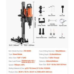 VEVOR Diamond Core Drilling Machine, 10in Wet Concrete Core Drill Rig with Stand Wheels, 750RPM Speed & 1-1/4