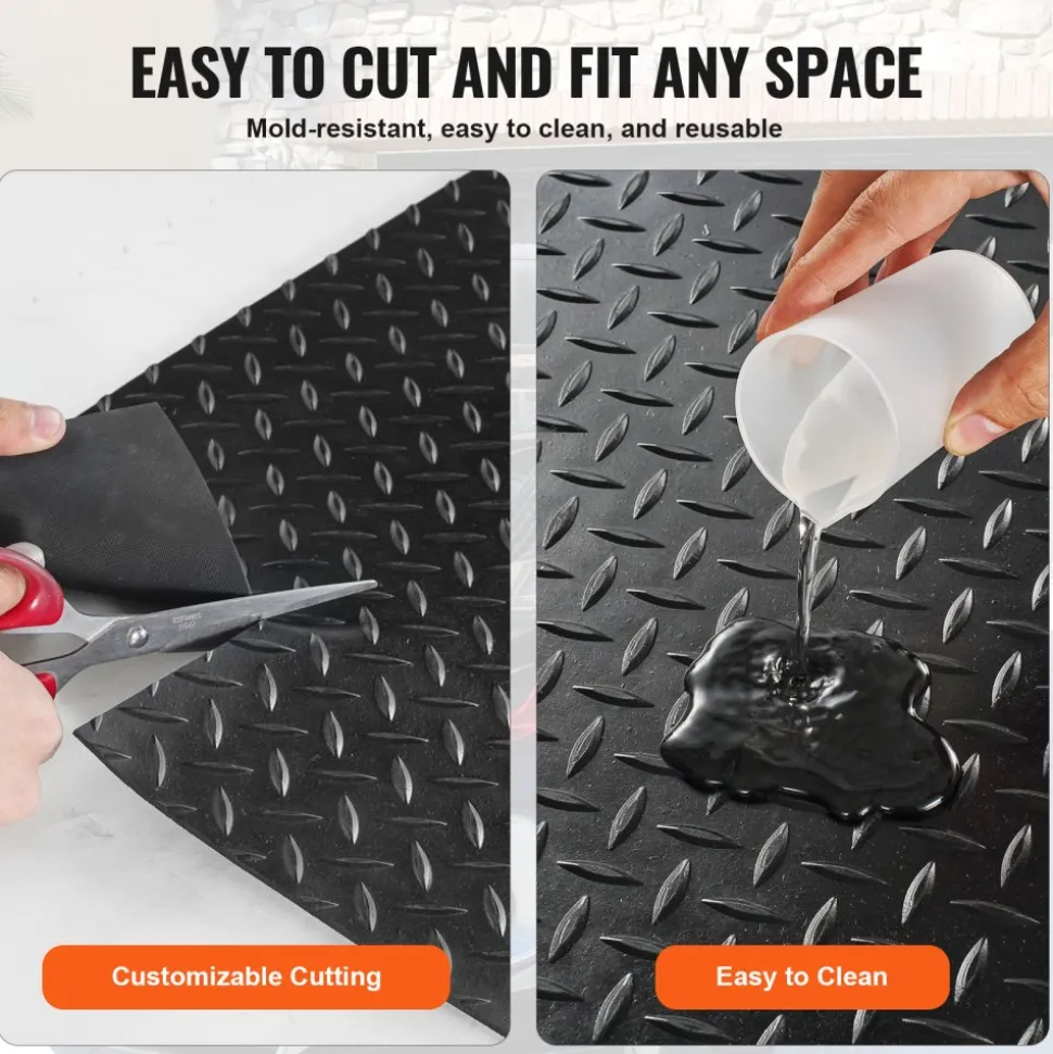 VEVOR Diamond-Plate Rubber Flooring Roll, 3 mm x 4 ft x 10 ft Garage Floor Mat, SBR Rubber Garage Flooring Roll, Easy to Clean, Diamond Plate Rubber Mat for Under Cars, Garage Industry Gym, Black