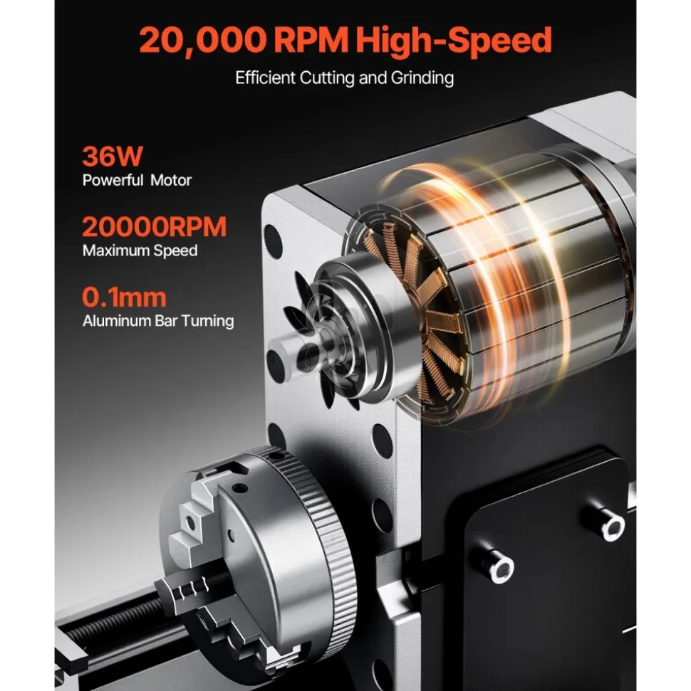 VEVOR Didactical Mini Metal Lathe Machine, 2.76 x 5.12 in, 36W Power Metal Lathe, 20,000 RPM Speed, with 3-jaw Chuck, Aluminum Alloy Handwheel, for Processing Precision Parts Soft Metals Wood Plastics