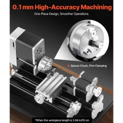 VEVOR Didactical Mini Metal Lathe Machine, 2.76 x 5.12 in, 36W Power Metal Lathe, 20,000 RPM Speed, with 3-jaw Chuck, Aluminum Alloy Handwheel, for Processing Precision Parts Soft Metals Wood Plastics
