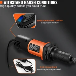 VEVOR Die Grinder, 1/4" Collet Variable Speed (10000-28000RPM), Heavy Duty Electric, Ergonomic Grip for Rust Removal, Grinding, Cutting, Polishing, Welding Repair, Deburring, with 1/4" & 1/8" Collets