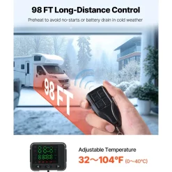 VEVOR Diesel Air Heater, 8 kW DC12-24V, Fast Heating Diesel Parking Heater with Remote Control and Color Digital Display, Low Noise, Voice Announcement, for RV, Truck, Camper, Van, Boat and Trailer