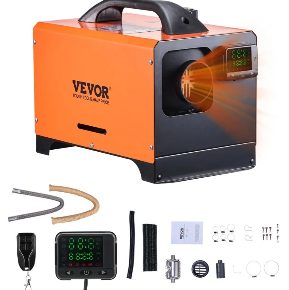 VEVOR Diesel Air Heater, 8 kW DC12-24V, Fast Heating Diesel Parking Heater with Remote Control and Square Color Digital Display, Low Noise, Voice Announcement, for RV, Truck, Camper, Boat and Trailer