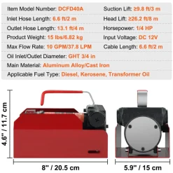 VEVOR Diesel Fuel Transfer Pump Kit  12V 10 GPM DC with Automatic Shut-off Nozzle Hose, Portable Electric Self-Priming Fuel Transfer Extractor Pump Kit  for Diesel, Kerosene, Machine, Transformer Oil