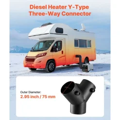 VEVOR Diesel Heater Connector, 3 inch Diesel Heater Duct Connector Accessories, 3-Way Y Branch Diesels Heaters Air Vent Duct with 2 90° Rotatable Valves, Black Joint Connectors for 2KW 5KW 8KW Heaters