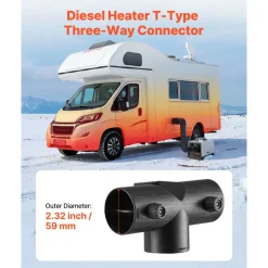 VEVOR Diesel Heater Connector, 2.32 inch Diesel Heater Duct Connector Accessories, T-shape 3 Way Air Vent Connectors with 2 90° Rotatable Valves, Black Joint Connectors for 2KW Diesels Heaters