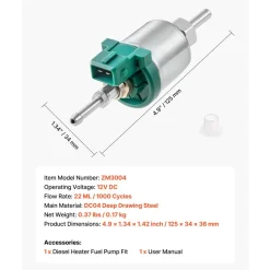 VEVOR Diesel Heater Fuel Pump, 12V DC Car Air Heater Diesel Fuel Dosing Pump, 22ML Aluminum Air Diesels Parking Heaters Pumps Fits for 2KW 5KW 8KW Diesels Heaters, Quiet Design, Pulse Technology