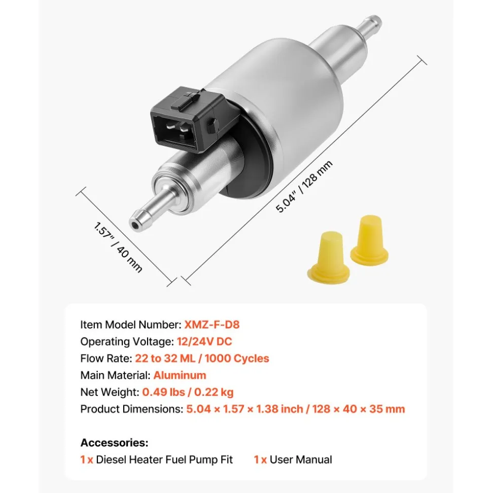 VEVOR Diesel Heater Fuel Pump, 12/24V DC Car Air Heater Diesel Fuel Dosing Pump, 22 to 32ML Air Diesels Parking Heaters Pumps Fits for 2KW 5KW 8KW Diesels Heaters, Quiet Design, Pulse Technology