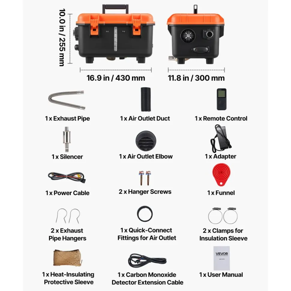 VEVOR Diesel Heater, 8KW, DC 12V/24V, All in One Portable Diesel Air Heater with Remote Control and LCD Screen, Fast Heating Low Noise, 1.1 Gal Fuel Tank for Trucks, Vans, RVs, Campers, and Garages