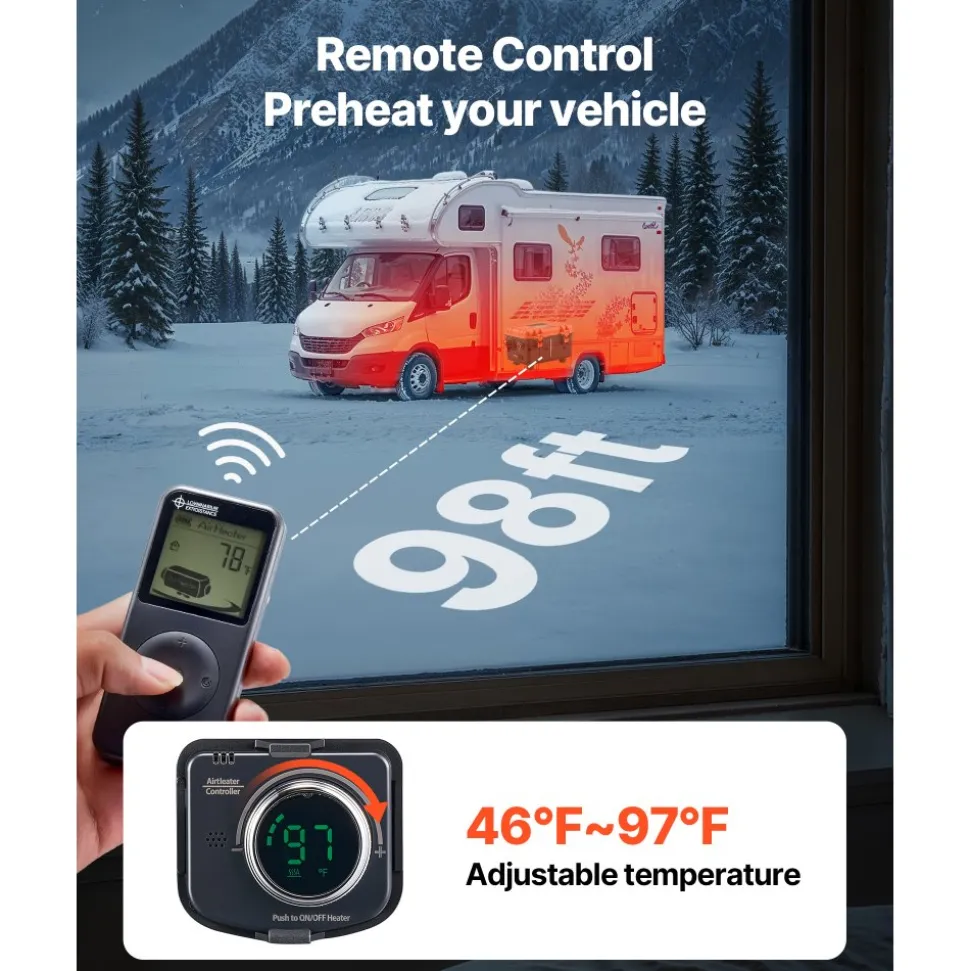 VEVOR Diesel Heater, 8KW, DC 12V/24V, All in One Portable Diesel Air Heater with Remote Control and LCD Screen, Fast Heating Low Noise, 1.1 Gal Fuel Tank for Trucks, Vans, RVs, Campers, and Garages