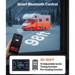 VEVOR Diesel Heater, 8KW, DC 12V/24V, All in One Portable Diesel Air Heater with Bluetooth APP Control, Remote Control and LCD Screen, Trolley Design, 1.3 Gal Fuel Tank for Trucks, Vans, RVs, Campers