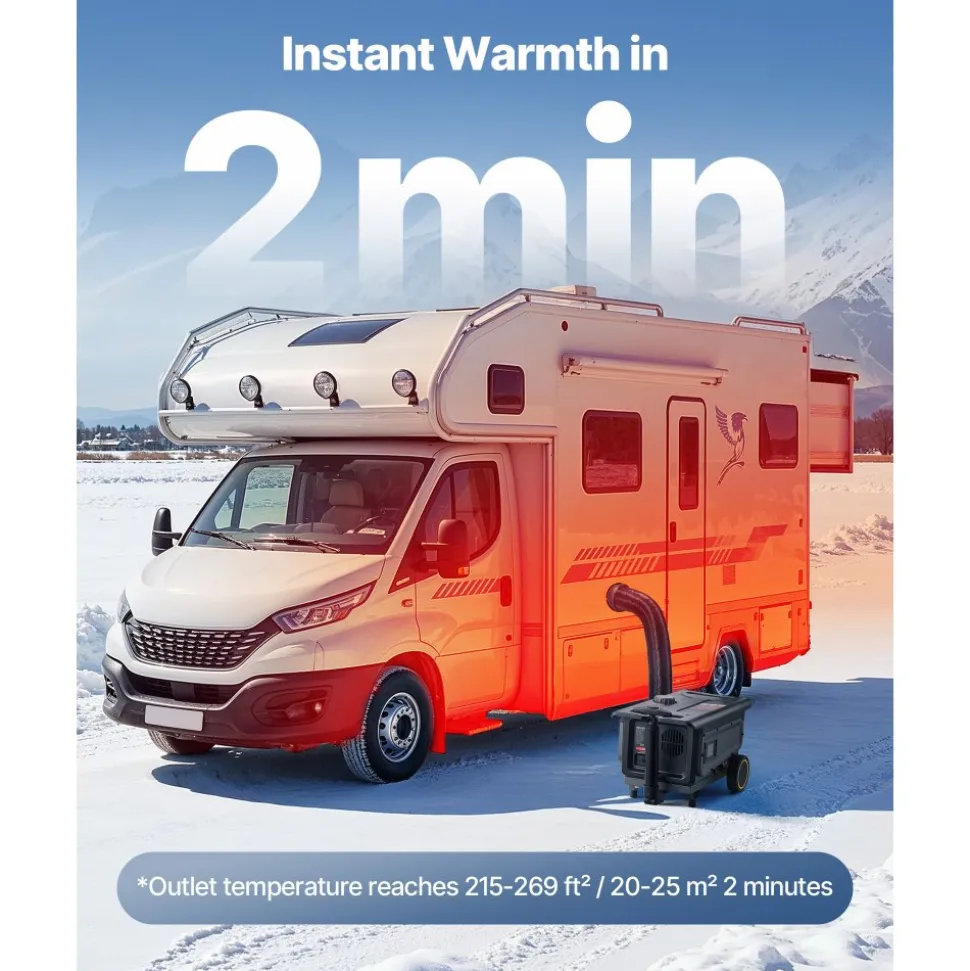 VEVOR Diesel Heater, 8KW, DC 12V/24V, All in One Portable Diesel Air Heater with Bluetooth APP Control, Remote Control and LCD Screen, Trolley Design, 1.3 Gal Fuel Tank for Trucks, Vans, RVs, Campers