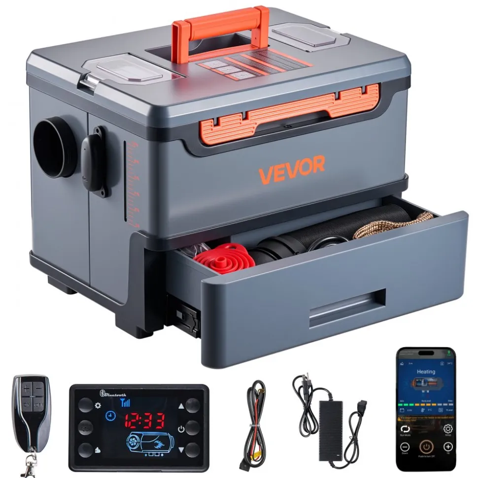 VEVOR Diesel Heater, 8KW, DC 12V/24V, All in One Portable Diesel Air Heater with Bluetooth APP Control, Remote Control and LCD Screen, 1.3 Gal Fuel Tank for Trucks, Vans, RVs, Campers, and Garages