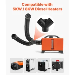 VEVOR Diesel Heater Pipe Duct Vent Kit, 3-inch Heater Pipe Warm Air Outlet Vent Set with Y-Shaped Connector & Air Duct Clamps, Parking Heaters Air Ducts Vent Kit for 5KW 8KW Diesel Heaters, Black