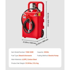VEVOR Diesel Transfer Tank, 32 Gallon, Portable Kerosene Tank with 12V DC 10GPM Electric Transfer Pump, 13 ft Delivery Hose & Self-sealing Nozzle, Compatible with Diesel & Kerosene