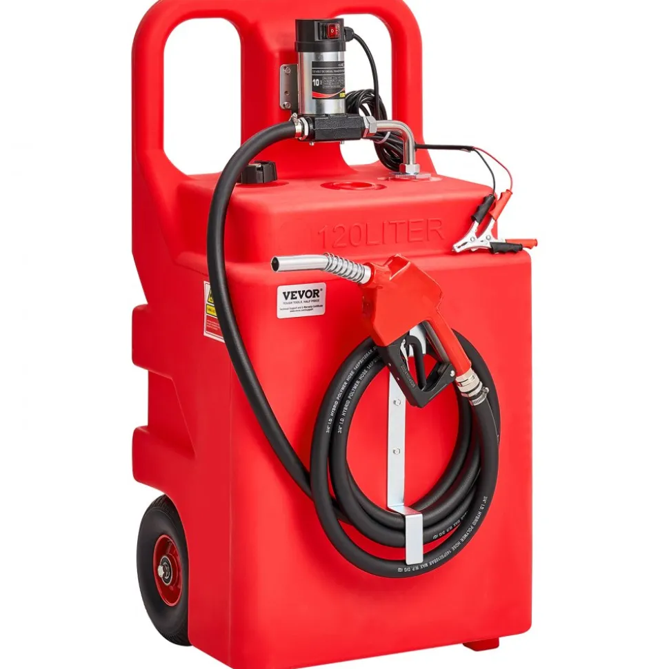 VEVOR Diesel Transfer Tank, 32 Gallon, Portable Kerosene Tank with 12V DC 10GPM Electric Transfer Pump, 13 ft Delivery Hose & Self-sealing Nozzle, Compatible with Diesel & Kerosene
