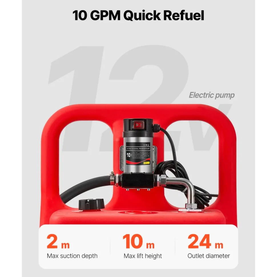 VEVOR Diesel Transfer Tank, 32 Gallon, Portable Kerosene Tank with 12V DC 10GPM Electric Transfer Pump, 13 ft Delivery Hose & Self-sealing Nozzle, Compatible with Diesel & Kerosene