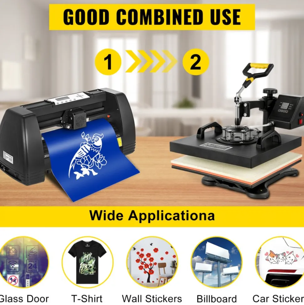 VEVOR Digital Clamshell 15" X 15" (38 X 38cm) Heat Transfer Press + 14 Inch Vinyl Cutter Machine Kit Software