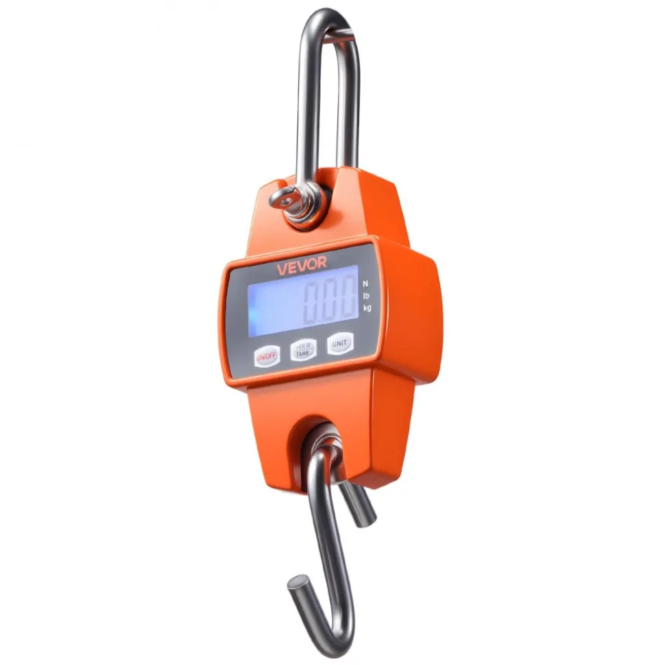 VEVOR Digital Crane Scale, 660 lbs/300 kg Max Capacity, Handheld Hanging Scale with Cast Aluminum Case & LCD Display, 0.1 lbs Division & 3 Unit Switch, Portable Design for Farm Hunting Fishing, Orange