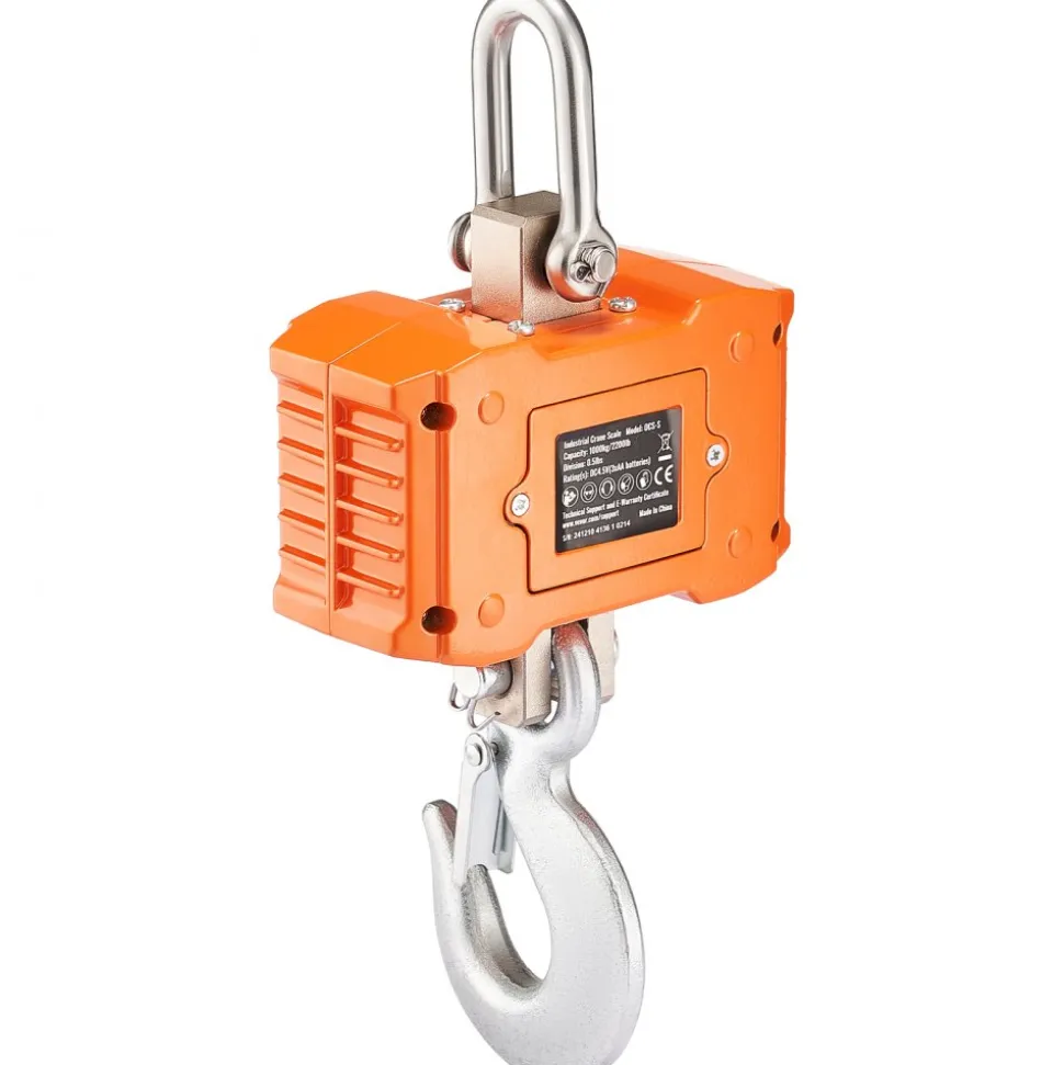 VEVOR Digital Crane Scale, 2200 lbs/1000 kg, Industrial Heavy Duty Hanging Scale with Remote Control, Cast Aluminum Case & LCD Screen, High Precision for Construction, Factory, Farm, Hunting (Orange)