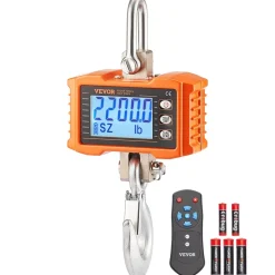 VEVOR Digital Crane Scale, 2200 lbs/1000 kg, Industrial Heavy Duty Hanging Scale with Remote Control, Cast Aluminum Case & LCD Screen, High Precision for Construction, Factory, Farm, Hunting (Orange)