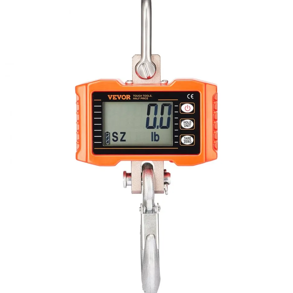 VEVOR Digital Crane Scale, 2200 lbs/1000 kg, Industrial Heavy Duty Hanging Scale with Remote Control, Cast Aluminum Case & LCD Screen, High Precision for Construction, Factory, Farm, Hunting (Orange)