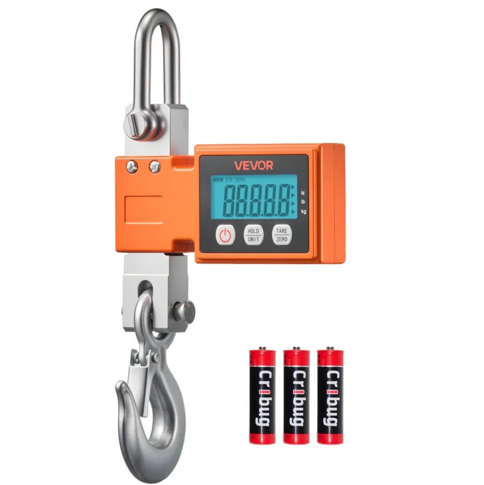 VEVOR Digital Crane Scale, 1100 lbs/500 kg Max Capacity, Heavy Duty Industrial Hanging Scale with Cast Aluminum Case & LCD Display, 0.2 lbs Division & 3 Unit Switch, Auto-Off Setting for Garage