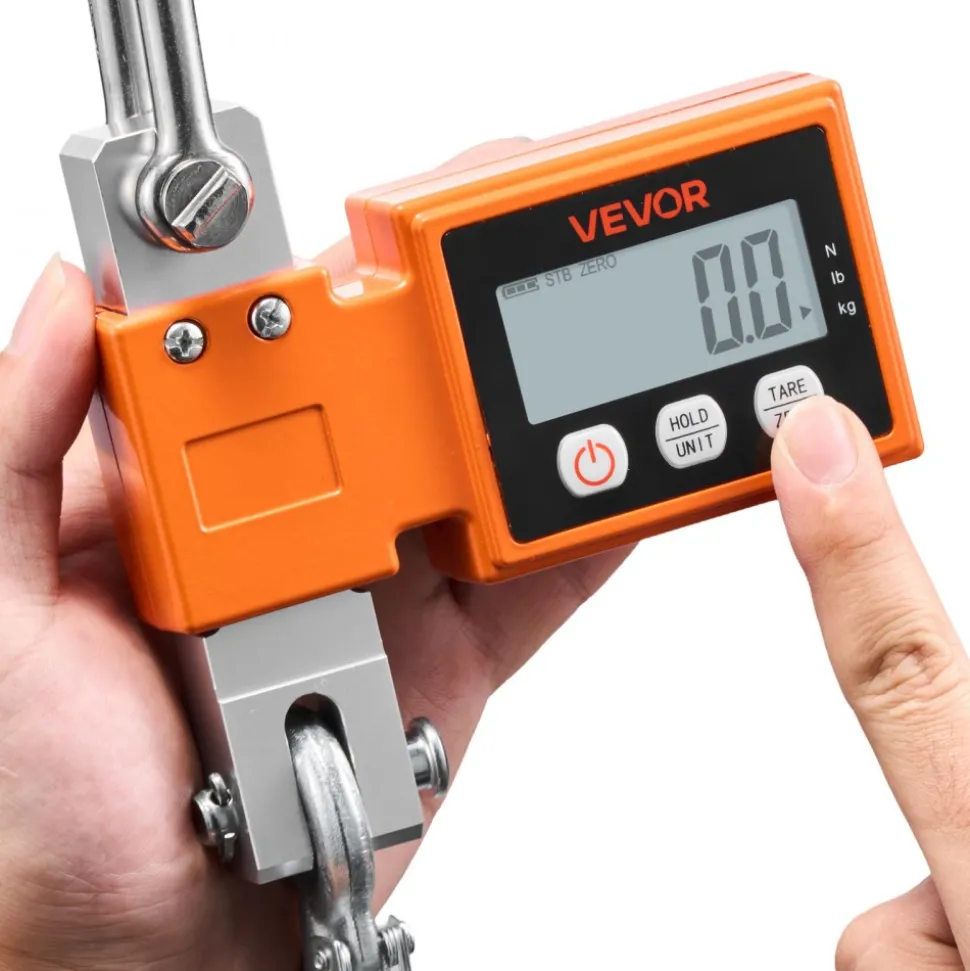 VEVOR Digital Crane Scale, 1100 lbs/500 kg Max Capacity, Heavy Duty Industrial Hanging Scale with Cast Aluminum Case & LCD Display, 0.2 lbs Division & 3 Unit Switch, Auto-Off Setting for Garage