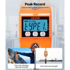 VEVOR Digital Crane Scale, 880 lbs/400 kg Max Capacity, Handheld Hanging Scale with Cast Aluminum Case & LCD Display, 0.2 lbs Division & 3 Unit Switch, Auto-Off Setting for Farm Hunting Fishing, Orange