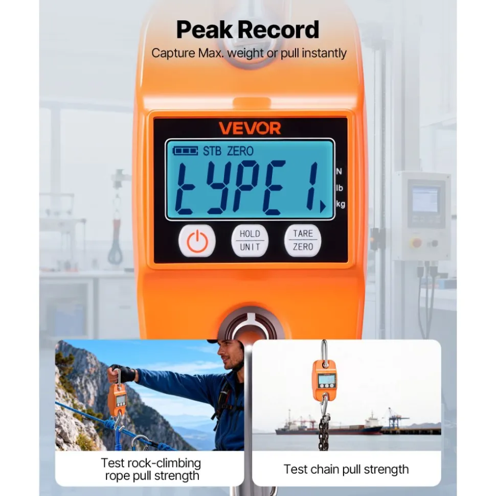 VEVOR Digital Crane Scale, 880 lbs/400 kg Max Capacity, Handheld Hanging Scale with Cast Aluminum Case & LCD Display, 0.2 lbs Division & 3 Unit Switch, Auto-Off Setting for Farm Hunting Fishing, Orange