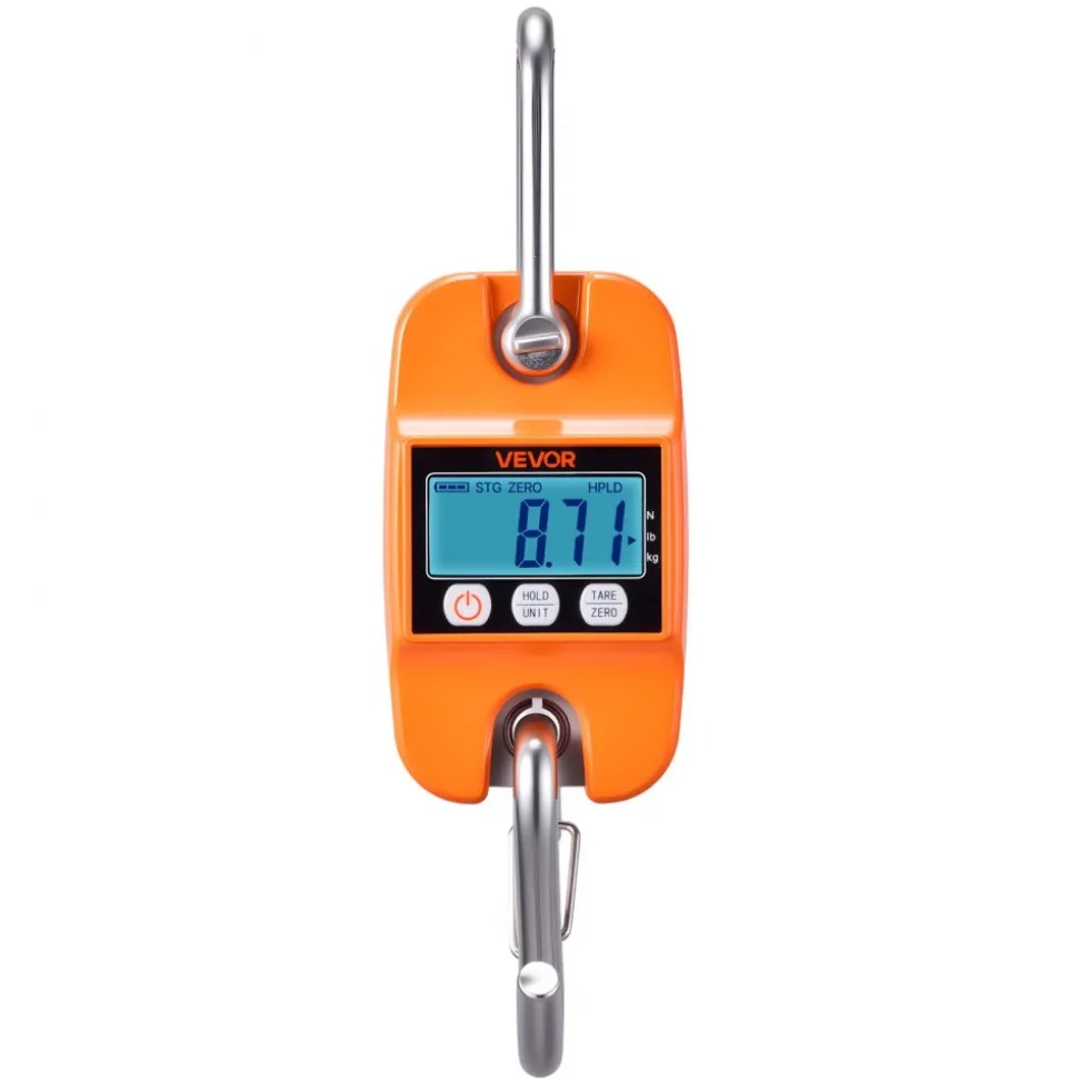 VEVOR Digital Crane Scale, 880 lbs/400 kg Max Capacity, Handheld Hanging Scale with Cast Aluminum Case & LCD Display, 0.2 lbs Division & 3 Unit Switch, Auto-Off Setting for Farm Hunting Fishing, Orange