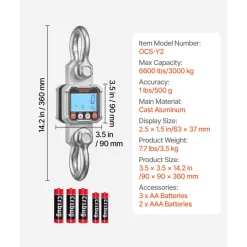 VEVOR Digital Crane Scale, 6600 lbs/3000 kg Max Capacity, Heavy Duty Industrial Hanging Scale with Cast Aluminum Case & LCD Display, 1 lbs Division & 3 Unit Switch, Remote Control for Garage Factory