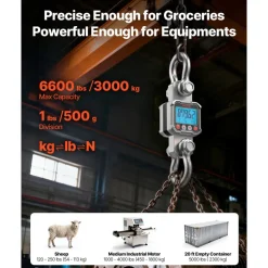 VEVOR Digital Crane Scale, 6600 lbs/3000 kg Max Capacity, Heavy Duty Industrial Hanging Scale with Cast Aluminum Case & LCD Display, 1 lbs Division & 3 Unit Switch, Remote Control for Garage Factory