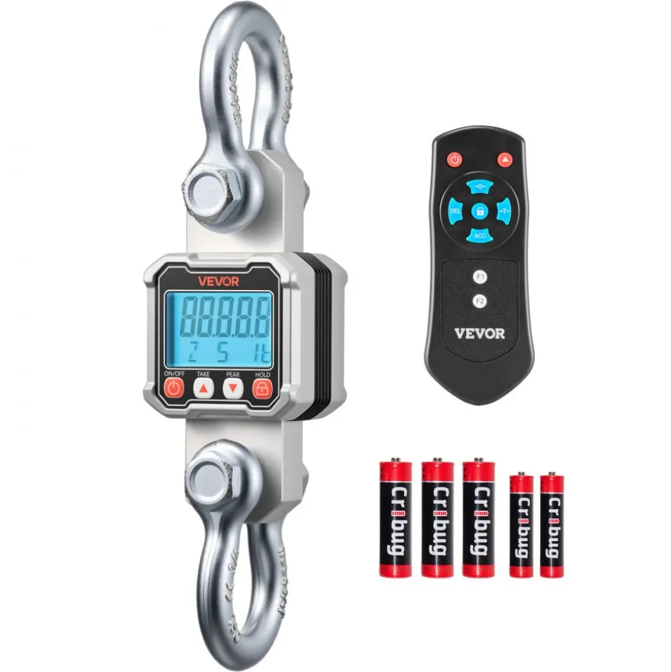 VEVOR Digital Crane Scale, 6600 lbs/3000 kg Max Capacity, Heavy Duty Industrial Hanging Scale with Cast Aluminum Case & LCD Display, 1 lbs Division & 3 Unit Switch, Remote Control for Garage Factory