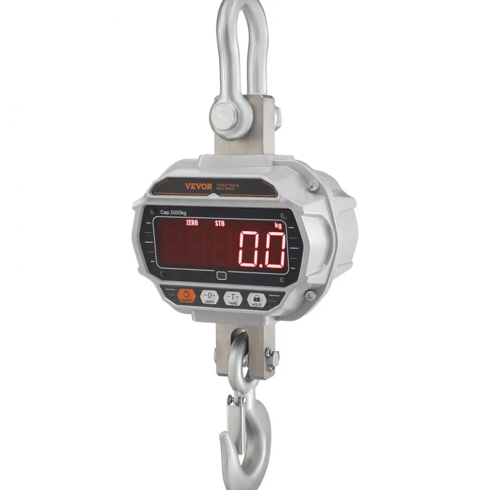 VEVOR Digital Crane Scale, 11000 lbs/5000 kg, Industrial Heavy Duty Hanging Scale with Remote Control, Cast Aluminum Case & LED Screen, High Precision for Construction, Factory, Farm, Hunting (Silver)