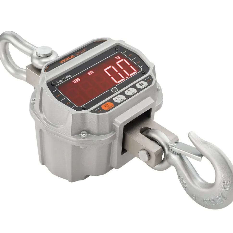 VEVOR Digital Crane Scale, 11000 lbs/5000 kg, Industrial Heavy Duty Hanging Scale with Remote Control, Cast Aluminum Case & LED Screen, High Precision for Construction, Factory, Farm, Hunting (Silver)