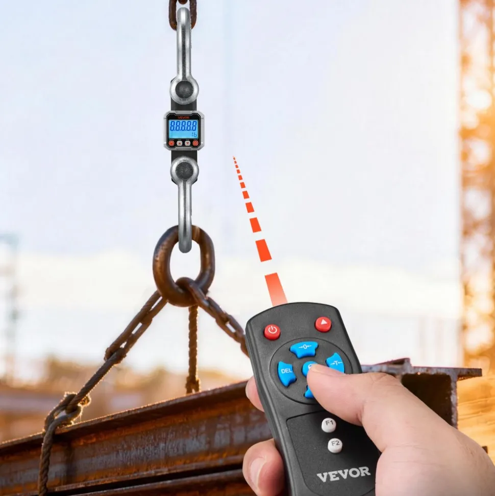 VEVOR Digital Crane Scale, 22000 lbs/10 T Max Capacity, Heavy Duty Industrial Hanging Scale with Cast Aluminum Case & LCD Display, 5 lbs Division & 3 Unit Switch, Remote Control for Garage Factory