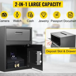 VEVOR Digital Depository Safe 1.7 Cubic Feet Made of Carbon Steel Electronic Code Lock Depository Safe with Deposit Slot with Two Emergency Keys Depository Box for Home Hotel Restaurant and Office