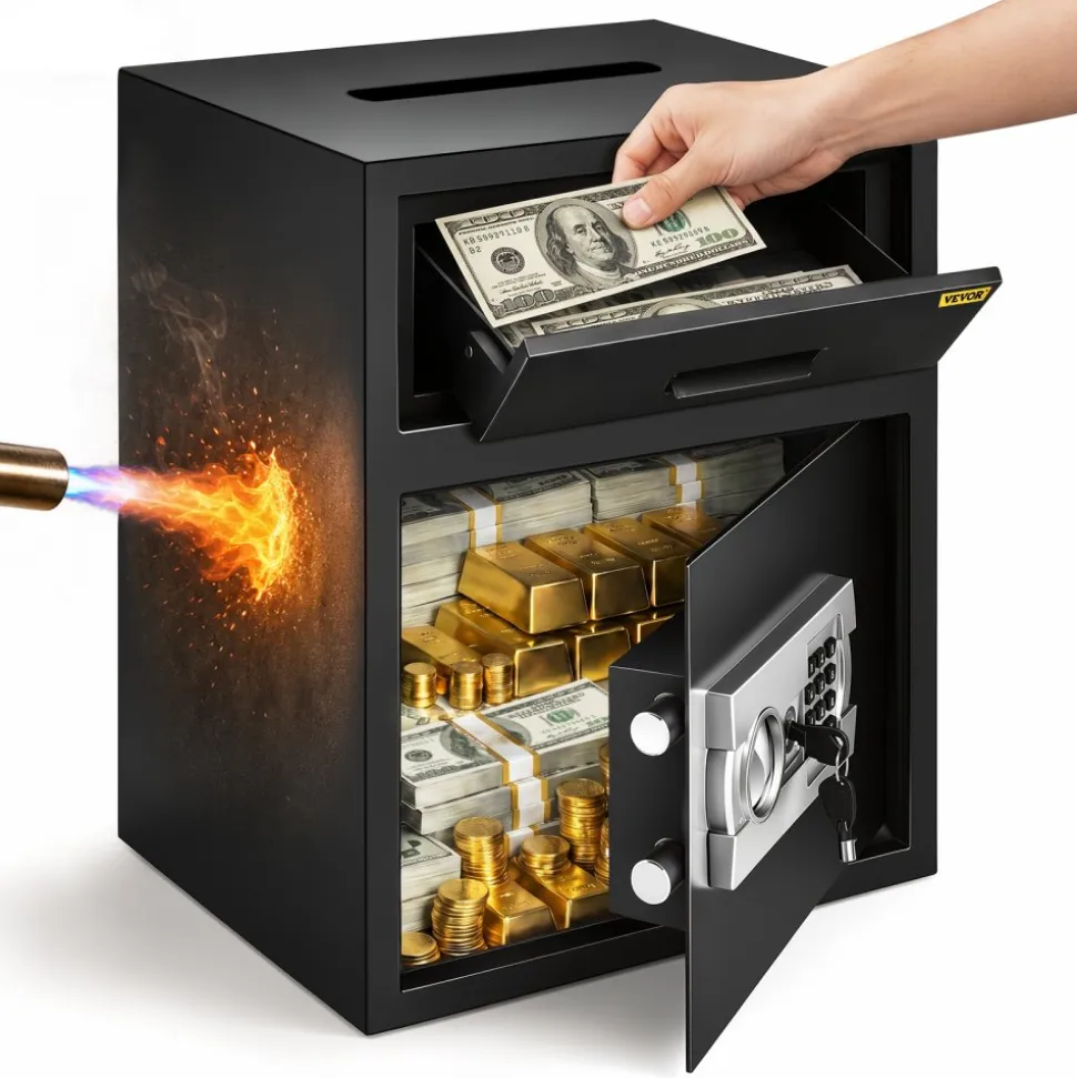 VEVOR Digital Depository Safe 1.7 Cubic Feet Made of Carbon Steel Electronic Code Lock Depository Safe with Deposit Slot with Two Emergency Keys Depository Box for Home Hotel Restaurant and Office